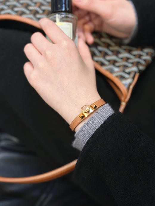 爱马仕 玫瑰金 金棕 swif皮 Rivale mini  手环 商品图0