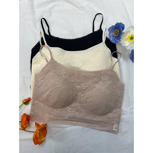 免穿文胸 蕾丝无痕贴合吊带 细腻柔软质感 半固定贴合设计 稳固承托 可调节肩带 商品图0