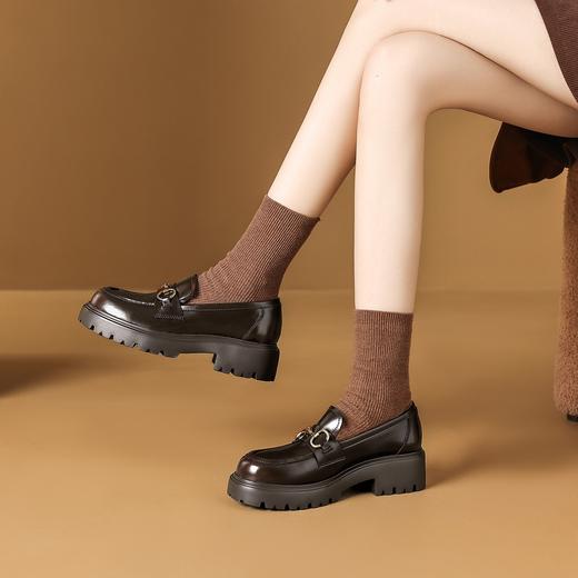 手工女鞋英伦风真皮气质乐福鞋超软百搭5CM复古厚底小皮鞋女 商品图1