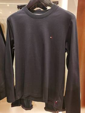 Tommy 男装丝光棉平纹净色小绣标修身打底长袖T恤MW0MW27908