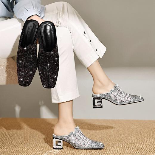 【预售5天】水钻凉拖鞋外穿时尚，包头半拖鞋高级感粗跟拖鞋JZX&L07-88 商品图1