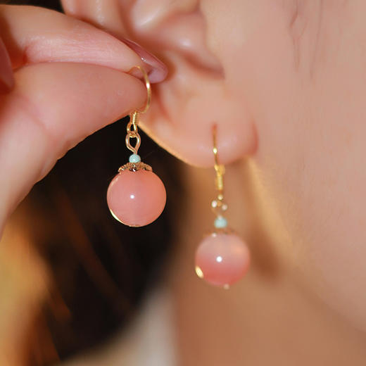 【敦煌桃花诺玛瑙耳坠】桃花诺绯红玛瑙吊坠耳环粉色独特 气质耳坠复古耳钉 国风耳饰女 商品图3