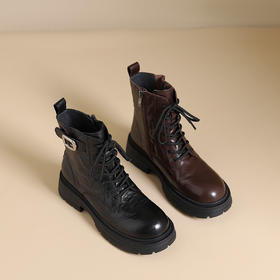 westory2024年秋冬新款优雅风厚底平跟百搭短靴马丁靴S24DS84861