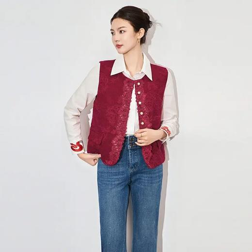 【高货wl】全新升级【铂金会员312/天猫419/差价107】(05752) 洛诗琳春款重工提花手工麻绣新中式设计感珍珠扣马甲外套 商品图2