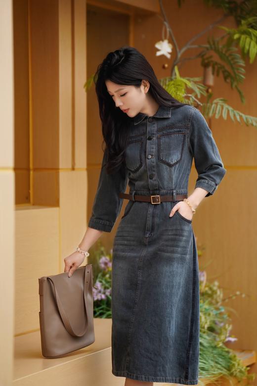 105斤以内M3L1 臣禾【时光牛仔裙】做旧磨白复古风休闲连衣裙 	JZ251020115 商品图5