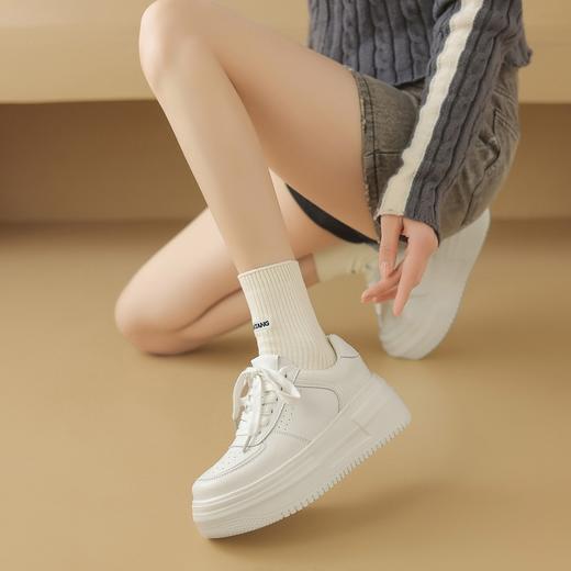 手工女鞋厚底增高小白鞋女6CM百搭时尚系带真皮休闲板鞋ins 商品图3