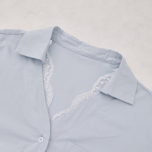 西遇蕾丝拼接衬衫女新款蓝色法式假两件薄款长袖上衣D0050469 商品图5