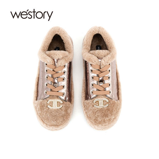 westory2023秋冬新款羊毛平底系带毛毛鞋加绒加厚保暖棉鞋女W23DM83801 商品图4
