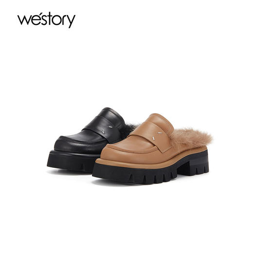westory秋季新品英伦包头半拖懒人小众设计师真皮平底鞋W23CM73671 商品图0