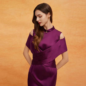 QF812斯尔丽2025春季新款新中式改良式披肩烫钻喜妈妈礼服连衣裙