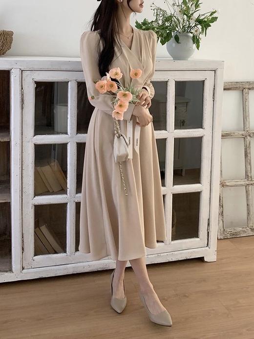 V领长袖雪纺裙，真空气连衣裙！上身全方位的气质显瘦！ 商品图2