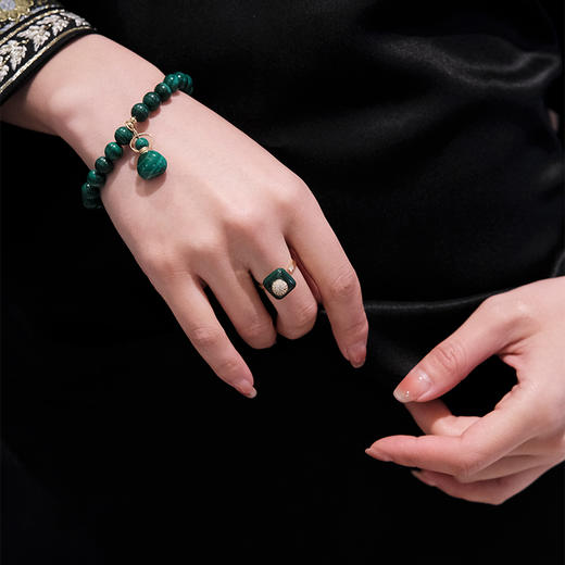 MELI&MOLI【木】孔雀石四方瓶均码可调925银镶石香薰戒指【D类】 商品图1