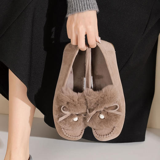 westory2025春季新款加绒蝴蝶结乐福鞋舒适低跟豆豆鞋女S25AM58581 商品图3
