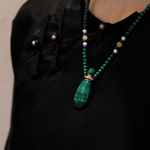 MELI&MOLI【木】孔雀石大号水滴吊坠 圆珠蜜蜡珠项链【D类】 商品图1