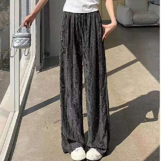 【破洞烫钻设计】夏季爆款 大码粉色薄款 韩版显瘦阔腿休闲拖地长裤  商品图6