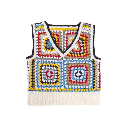 苏苏姐家祖母方格拼花V领背心手工diy钩针棒针亲子毛线团材料包 商品图4