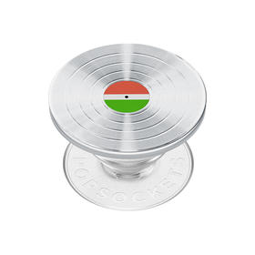 【POPGRIP泡泡骚】银胶唱片 手机粘贴式气囊支架 Backspin旋转系列 玩乐状态 黑胶 银色 音乐