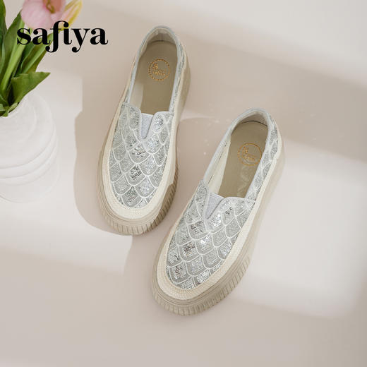 预售10天|Safiya/索菲娅2025精致优雅亮片草编透气懒人软底渔夫鞋 SFD1112250 商品图7