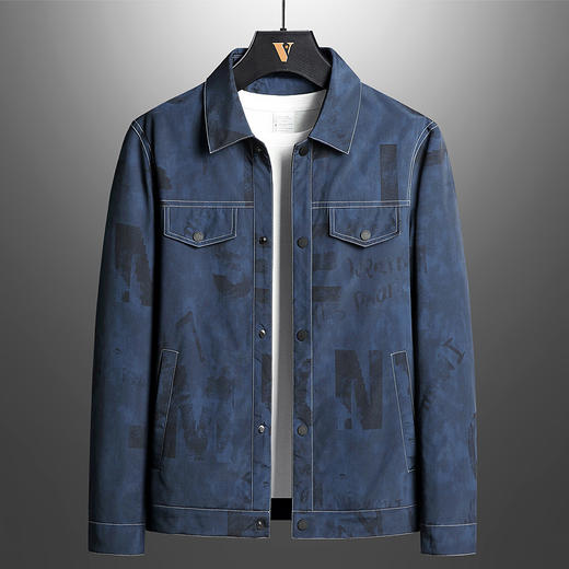 男士夹克加厚 长袖印字母春秋季新款外套青年韩版休闲翻领夹克男装 商品图2