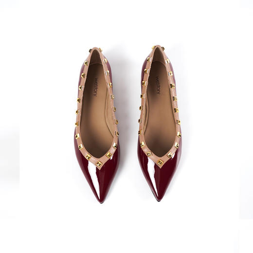 westory新款牛皮铆钉饰扣平底舒适小尖头单鞋S24CE75161（第二批） 商品图4