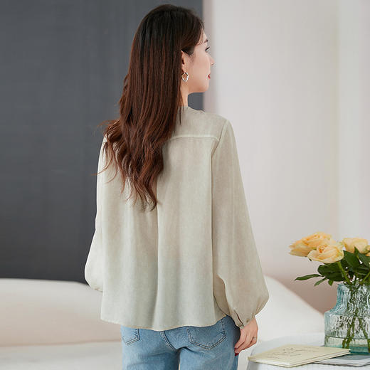QS-12599680【纯色100桑蚕丝】20025春夏气质通勤长袖衬衣圆领衬衫女12599680 商品图3