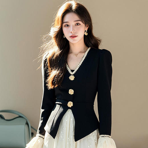 【20-22号福利价】奢姿大码女装2025春季气质V领连衣裙胖妹妹假两件拼接时尚裙子9951893677 商品图2