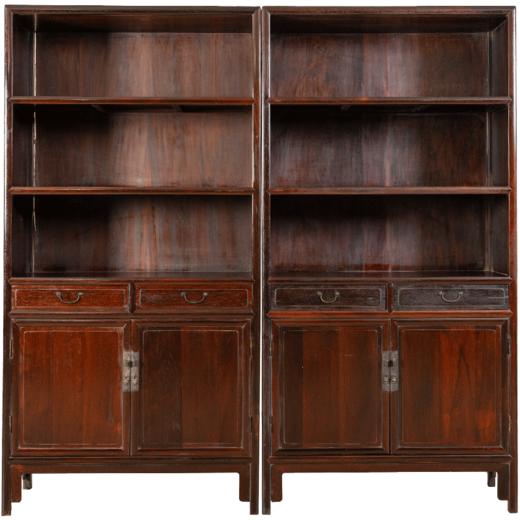 清 红木三层亮格带屉书柜（一对） 商品图5