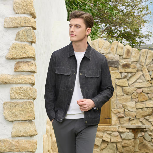 半身缘男装 秋季时尚简约舒适百搭翻领休闲外套253112M01312064 商品图0