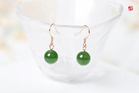 和田玉碧玉耳坠，925银镶