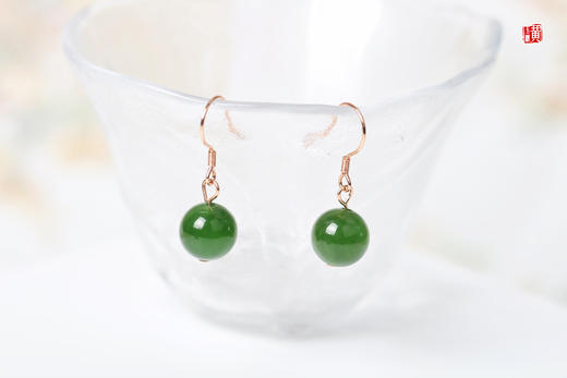 和田玉碧玉耳坠，925银镶 商品图0