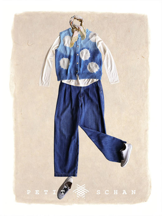 PETIT SCHAN小闪 CLO#749 a bright sky 晴空下 纯棉手工蓝染波点马甲 商品图5