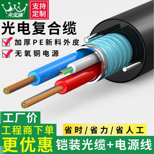 爆款 热销【光电@复合缆】国标铠装光电复合缆复合光缆4芯6/8/12/24芯光纤带电源复合线地埋带电源室外光缆线监控纯铜光钎光缆铠装架空地埋户外防水晒 商品图0