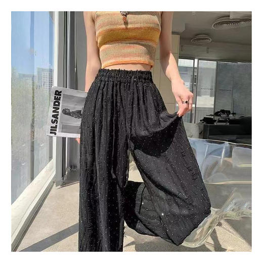 【破洞烫钻设计】夏季爆款 大码粉色薄款 韩版显瘦阔腿休闲拖地长裤  商品图8