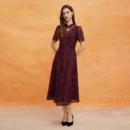 QF811斯尔丽2025新款改良新式旗袍蕾丝定位拼接气质高雅可日常连衣裙 商品图3