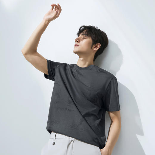 【国风图案】柒牌短袖T恤男士夏季新品水墨印花国潮圆领休闲上衣128T70410 商品图2