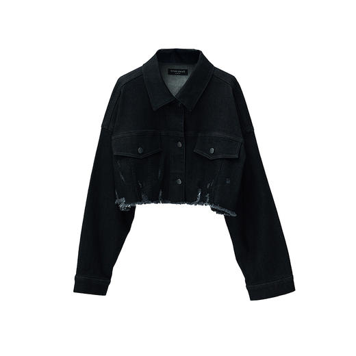 simplepieces短外套女SPS秋季新款复古时尚宽松毛边截短牛仔外套 商品图2