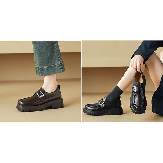 【手工女鞋厚底英伦风真皮气质乐福鞋】 4CM时尚潮流百搭圆头单鞋-CC 商品图0