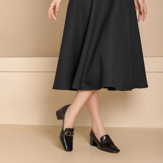 westory新款方头中跟羊皮浅口单鞋舒适通勤鞋W24CM74571 商品图5