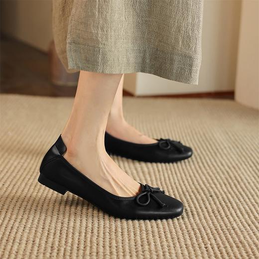 手工女鞋一脚蹬浅口豆豆鞋女2025新款蝴蝶结奶奶鞋软底1.8CM 商品图4