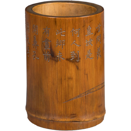 清 竹刻兰花诗文笔筒 商品图5