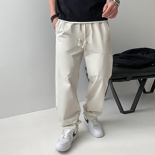 徐太浪缉明线纯色系绳休闲裤男2025新款春秋宽松直筒裤子大码长裤 商品图1
