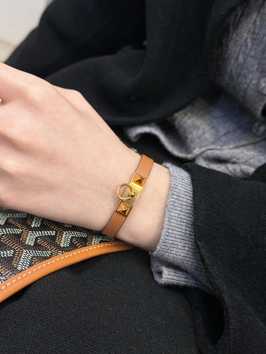 爱马仕 玫瑰金 金棕 swif皮 Rivale mini  手环 商品图1