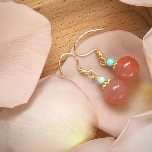 【敦煌桃花诺玛瑙耳坠】桃花诺绯红玛瑙吊坠耳环粉色独特 气质耳坠复古耳钉 国风耳饰女 商品图2
