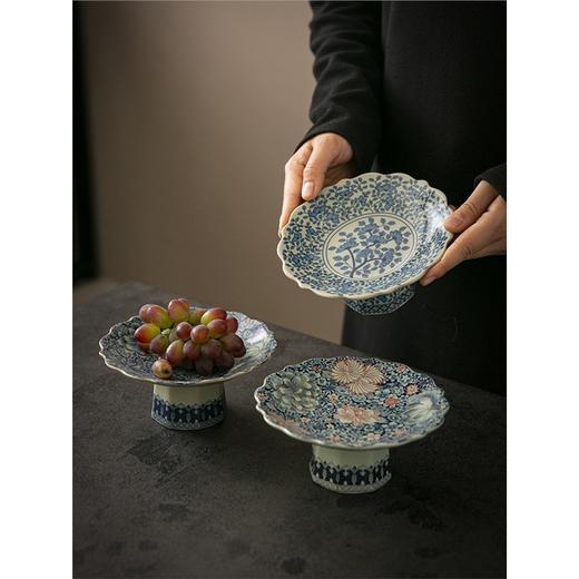 【林栖好物】中式青花瓷果盘，客厅茶几家用陶瓷茶点点心盘，高脚精致干果零食盘子 商品图0