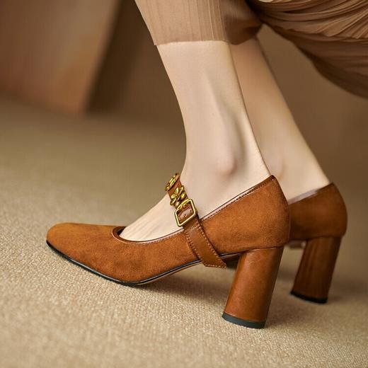 【预售5天】真皮棕色玛丽珍鞋复古金属花朵一字扣带高跟鞋四季法式绝美单鞋女MNLS&D2480 商品图4