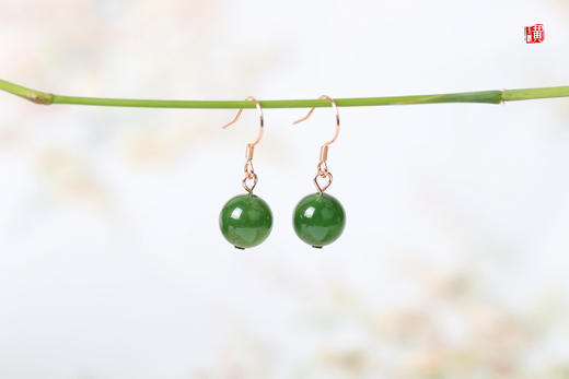 和田玉碧玉耳坠，925银镶 商品图1
