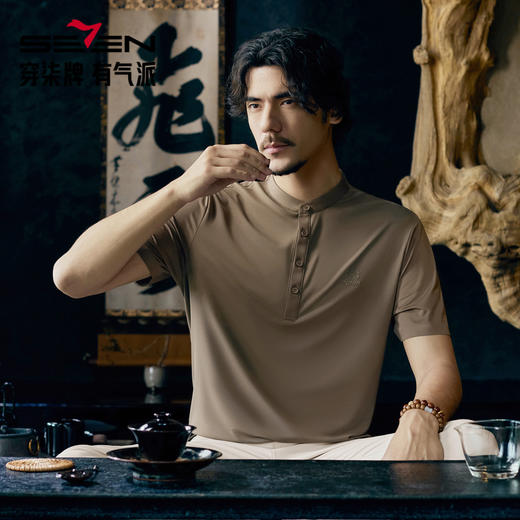 【国风图案Polo衫】柒牌短袖Polo衫男夏季新款中青年休闲百搭T恤128T72240 商品图1
