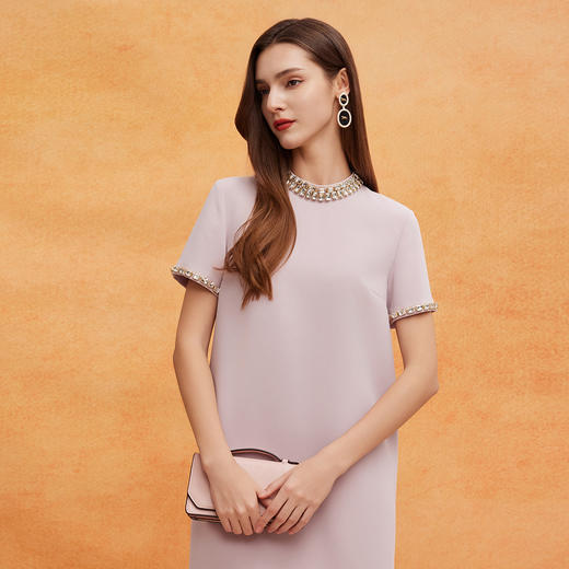 QF814斯尔丽25新款法式优雅丝毛小礼服直身型不挑身材华丽钉钻连衣裙 商品图4