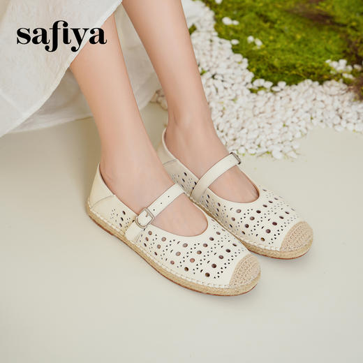 预售10天|Safiya/索菲娅2025镂空草编一字带百搭玛丽珍渔夫鞋 SFD1112237 商品图3