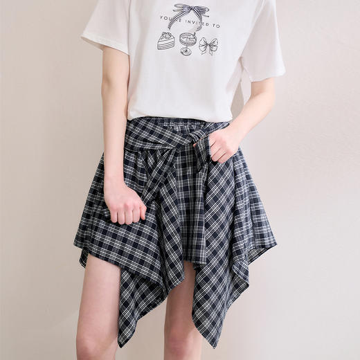 【限时秒杀】西遇格纹半身裙女夏季新款不规则下摆绑带设计感高腰短裙D0050450 商品图2